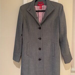 Women’s Gray Single-Breasted Wool Coat with Pink Lining